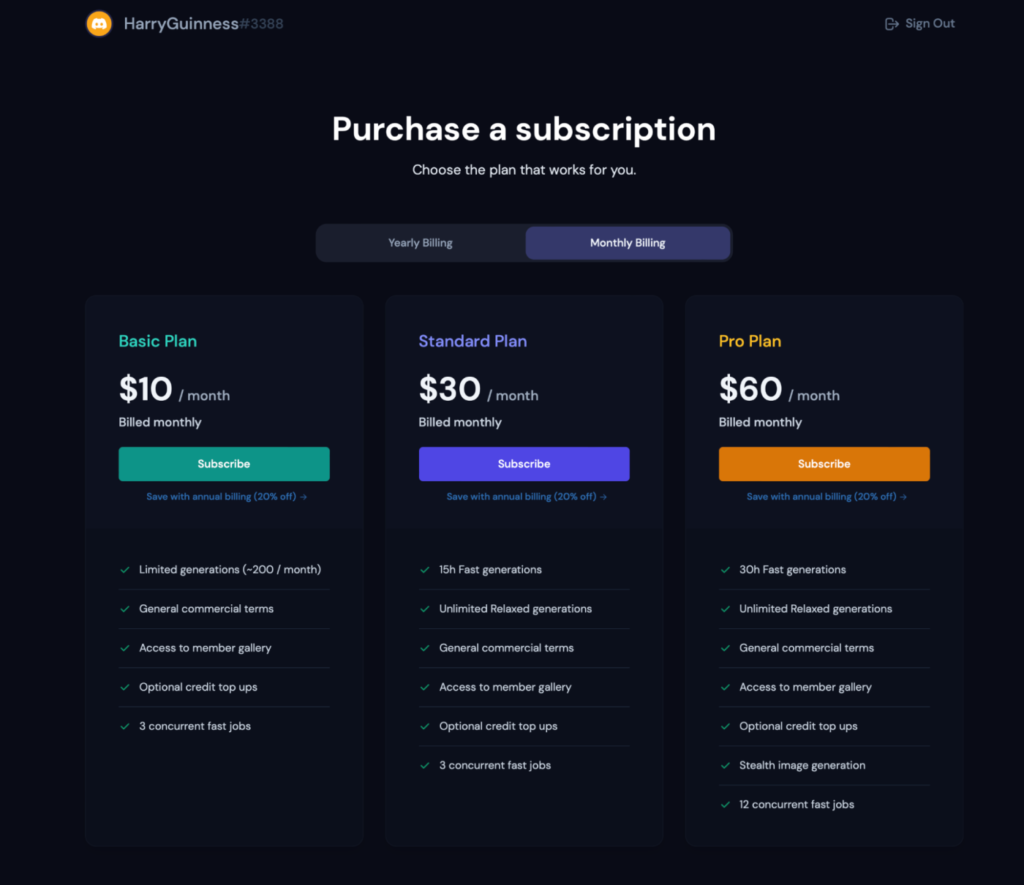 Midjourney AI Pricing 